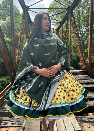 Ruana folklorica parra espiga REVERSIBLE Verde