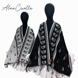 Ruana folklorica parra espiga REVERSIBLE Negro gris claro
