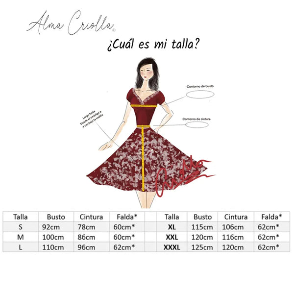 Vestido china huasa sofia rojo escote macrame