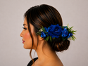 Tocado Rosas Azul con peineta 18cm