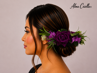 Tocado Rosas Purpura con peineta 18cm