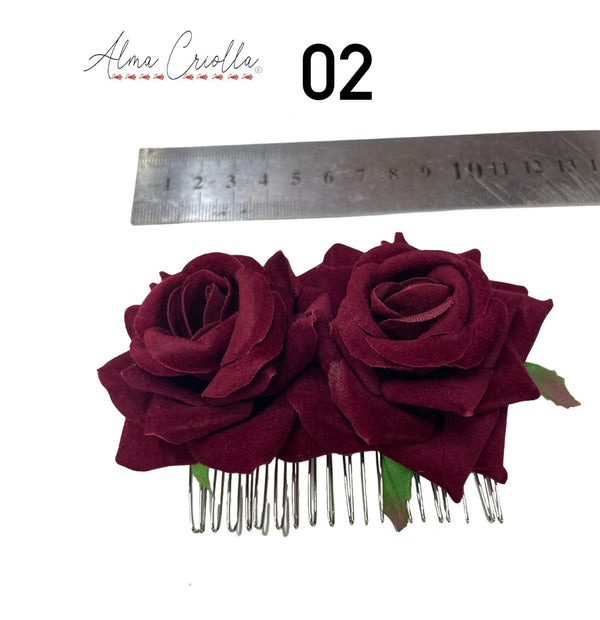 Tocado cuequero rosas Burdeo