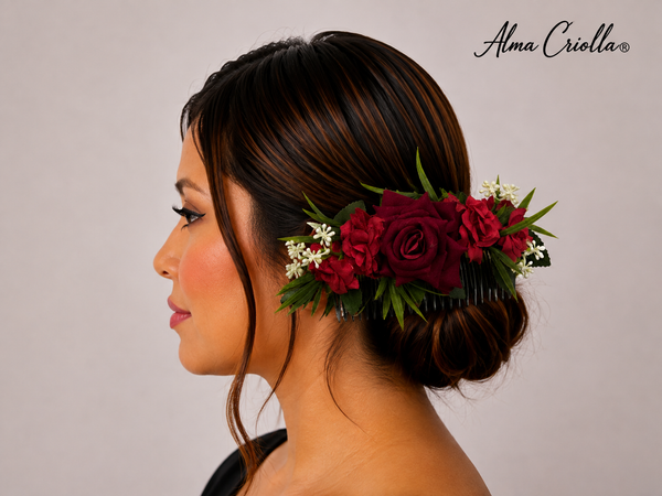 Tocado Rosas Rojas con peineta 18cm