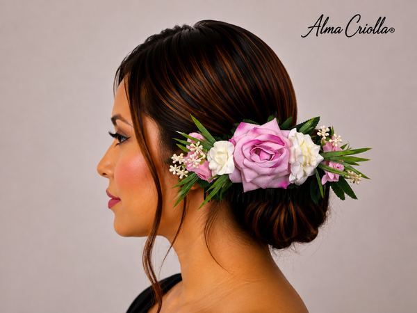 Tocado Rosas Rosado claro con peineta 18cm