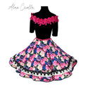 Vestido china huasa floral fucsia cuerpo negro sofia
