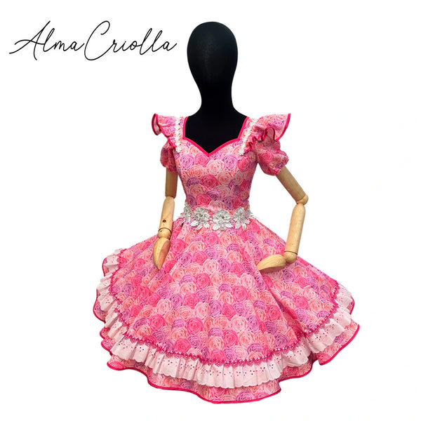 Vestido De China Huasa Mariposa Rosado