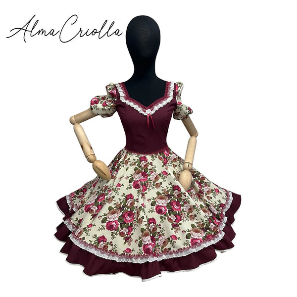 Vestido de china huasa burdeo espalda especial