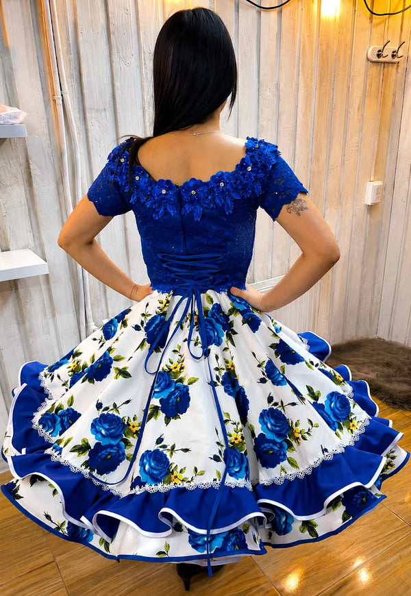 Vestido de china huasa Fantasia encaje azul
