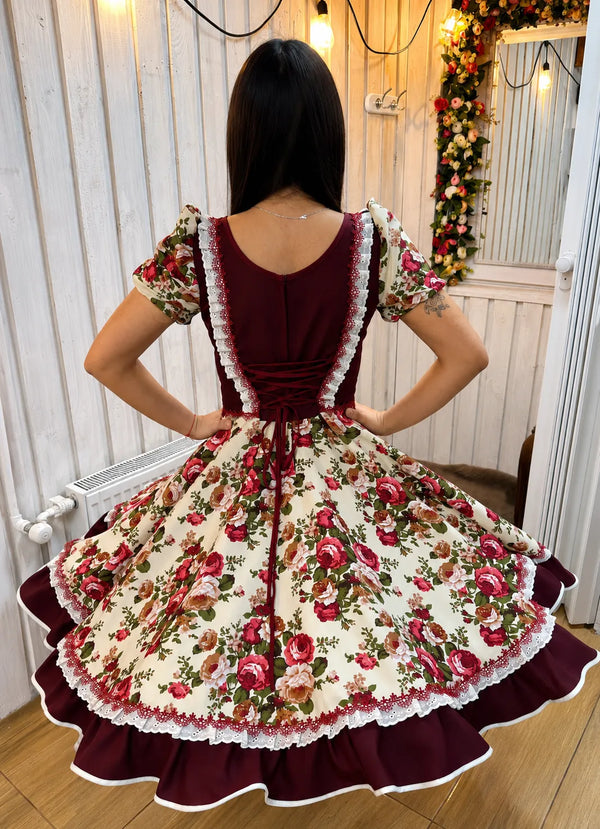 Vestido de china huasa burdeo espalda especial