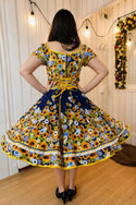 Vestido de china huasa fantasia degrade azul girasoles
