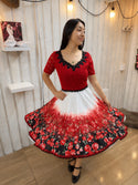 Vestido china huasa degrade cuerpo encaje rojo