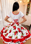 Vestido china huasa blanco rojo exclusivo talla 38