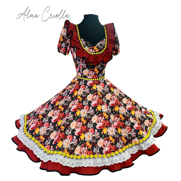 Vestido de china huasa terracota amarillo