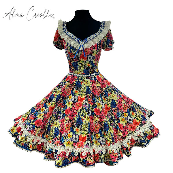 Vestido de china huasa Sarga escote pasacinta