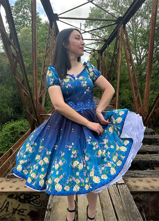 vestido china huasa degrade azul cristales cintura