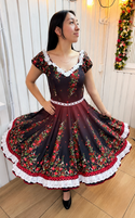 Vestido de china huasa Fantasia , degrade rojo escote macrame 3d blanco