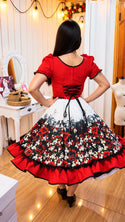 Vestido China huasa fantasia degrade , rojo y negro