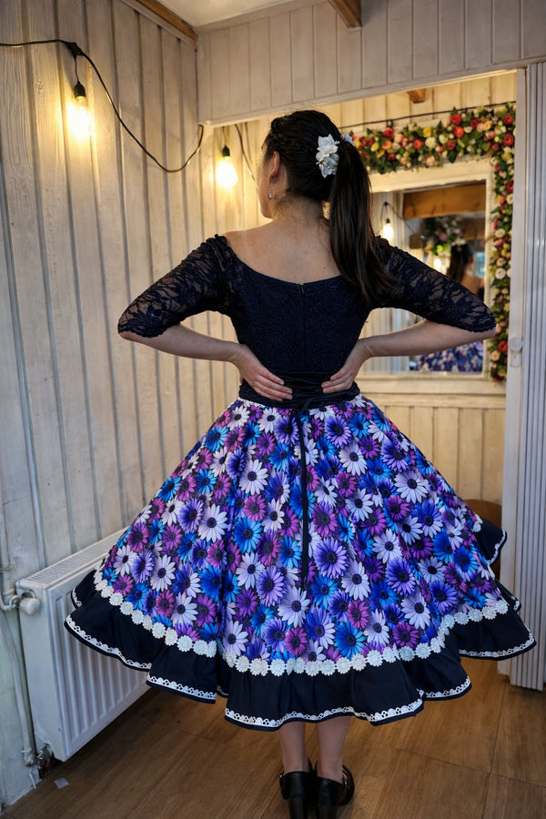 Vestido de Chna huasa fantasia encaje azul marino