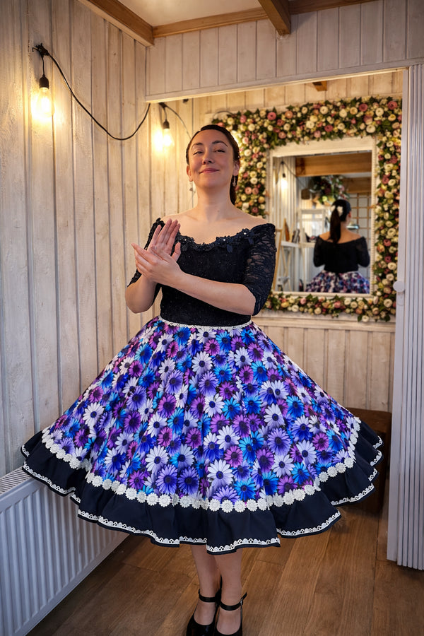 Vestido de Chna huasa fantasia encaje azul marino