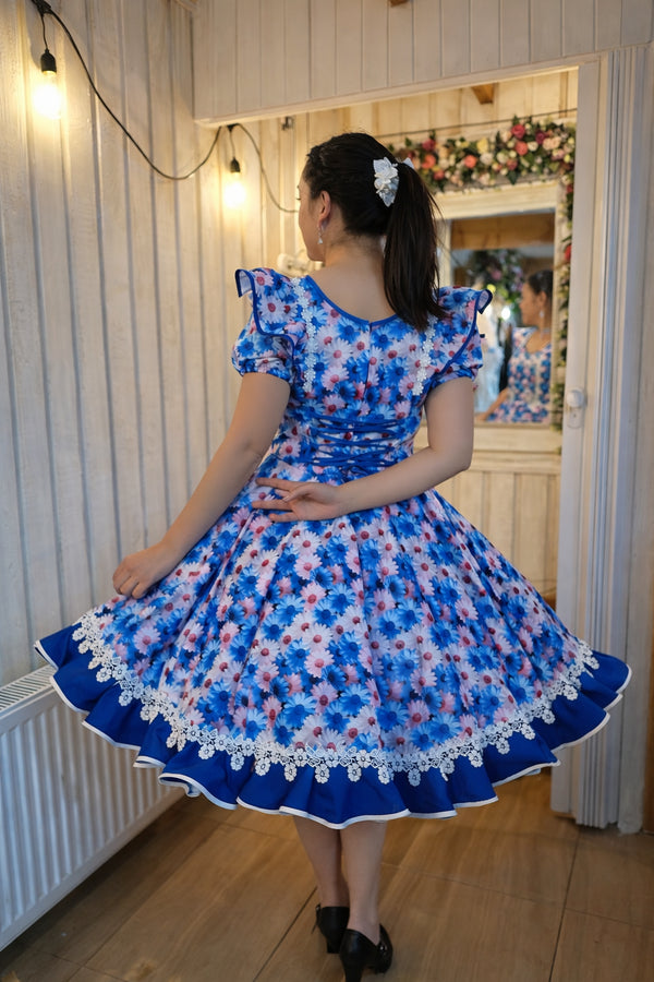 Vestido de china huasa Mariposa Azul y rosado