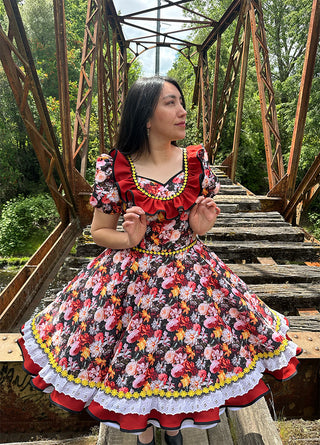 Vestido de china huasa terracota amarillo