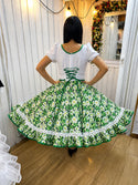 Vestido china huasa blanco verde escote 3D talla 44