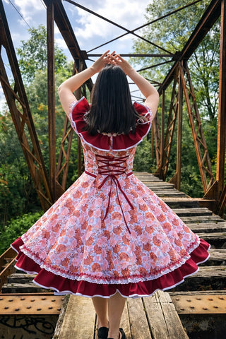 Vestido de china huasa biestrech vuelos rojo italiano