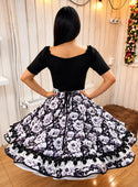 Vestido China huasa sofia negro con blanco, escote cristales