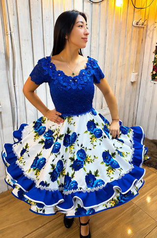 Vestido de china huasa Fantasia encaje azul