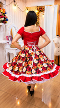 Vestido de China Huasa Biestrech Rojo, falda pasacinta