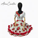 Vestido de china huasa blanco aplicaciones rojas