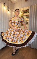 Vestido china huasa 80% floreado Cafe