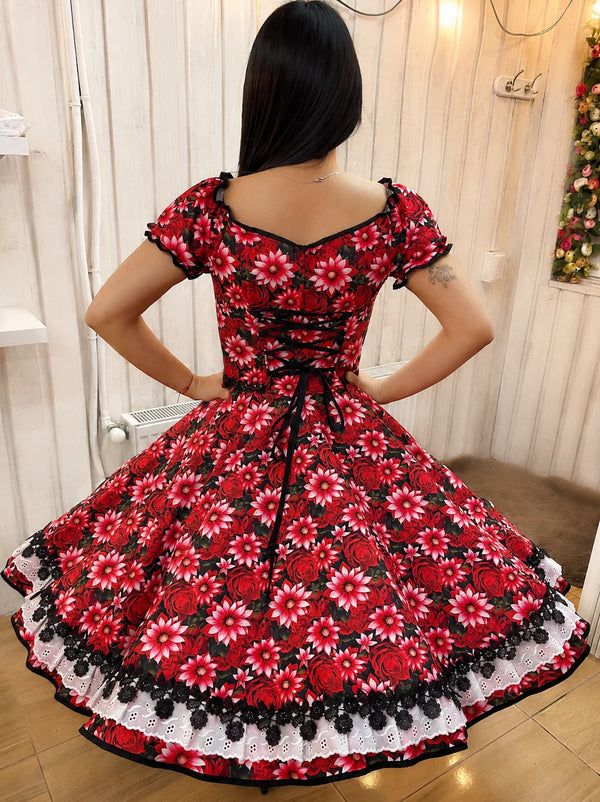 Vestido china huasa dalias y rosas talla 38