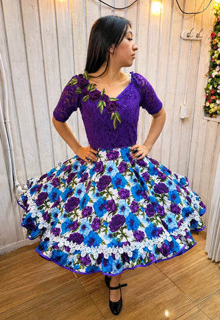 Vestido De China Huasa Morado encaje exclusivo talla 38 y 42