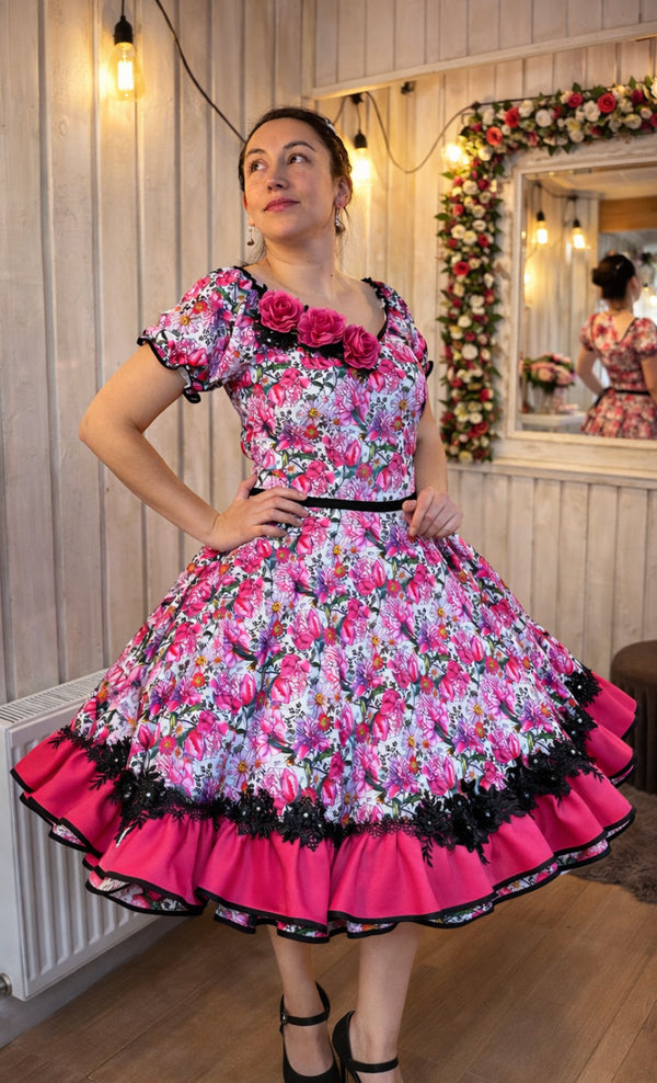 Vestido de china huasa fantasia sarga fucsia