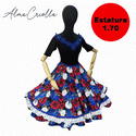 Vestido china huasa Sofia Negro, azul para 1,70 de estatura
