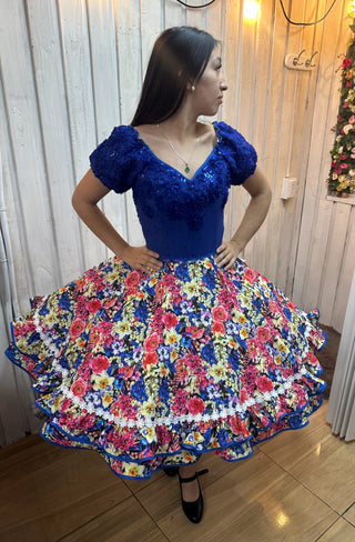 Vestido de china huasa Sarga Fantasia azul unico 38