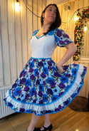 Vestido china huasa blanco morado y calipso