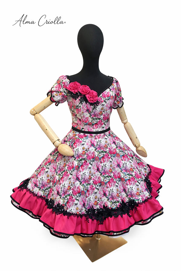 Vestido de china huasa fantasia sarga fucsia