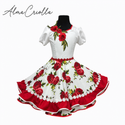 Vestido de china huasa blanco aplicaciones rojas