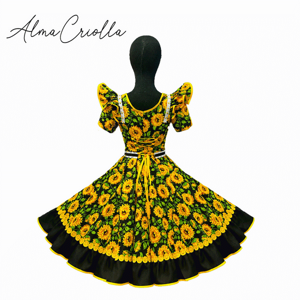Vestido de china huasa Mariposa Amarillo