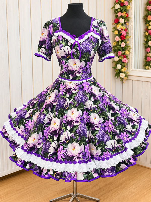 Vestido de china huasa fantasia algodón morado