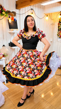Vestido de china huasa negro naranjo, biestrech