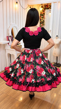 vestido de china huasa negro fucsia Tela Sofia elasticada