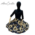 Vestido de china huasa Fantasia Negro Sofia encaje flores beige