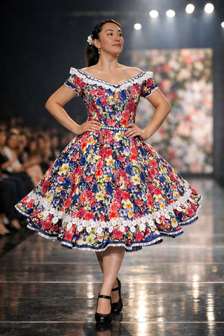 Vestido de china huasa Sarga escote pasacinta