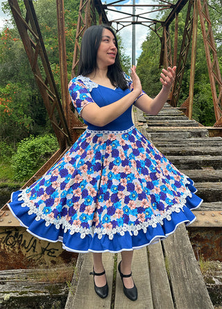 Vestido china huasa azul sofia elasticado