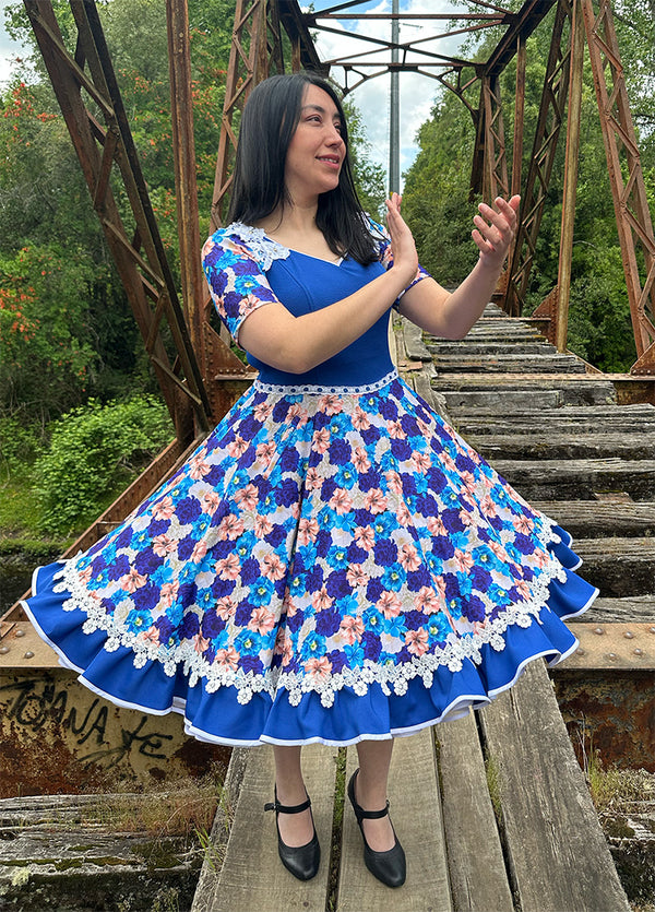 Vestido china huasa azul sofia elasticado