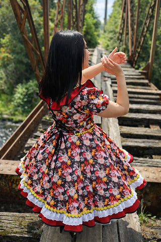 Vestido de china huasa terracota amarillo