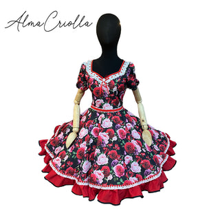 Vestido de China huasa Semi Tradicional rosas 80% floreado